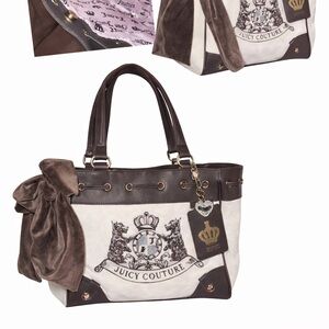 Juicy Couture Scottie Dogs Daydreamer Tote - Crystal (white with brown trim)